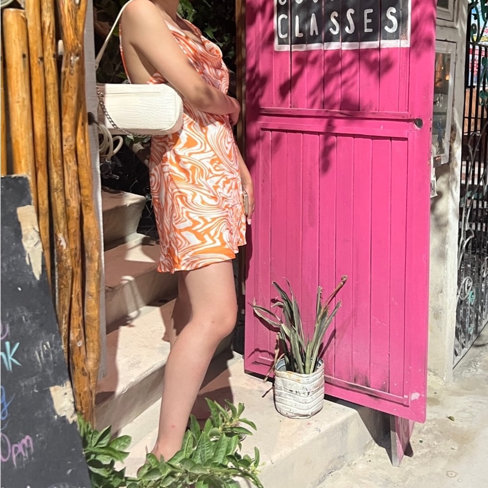 y2k style orange and white print slip dress - Picture 4 of 4